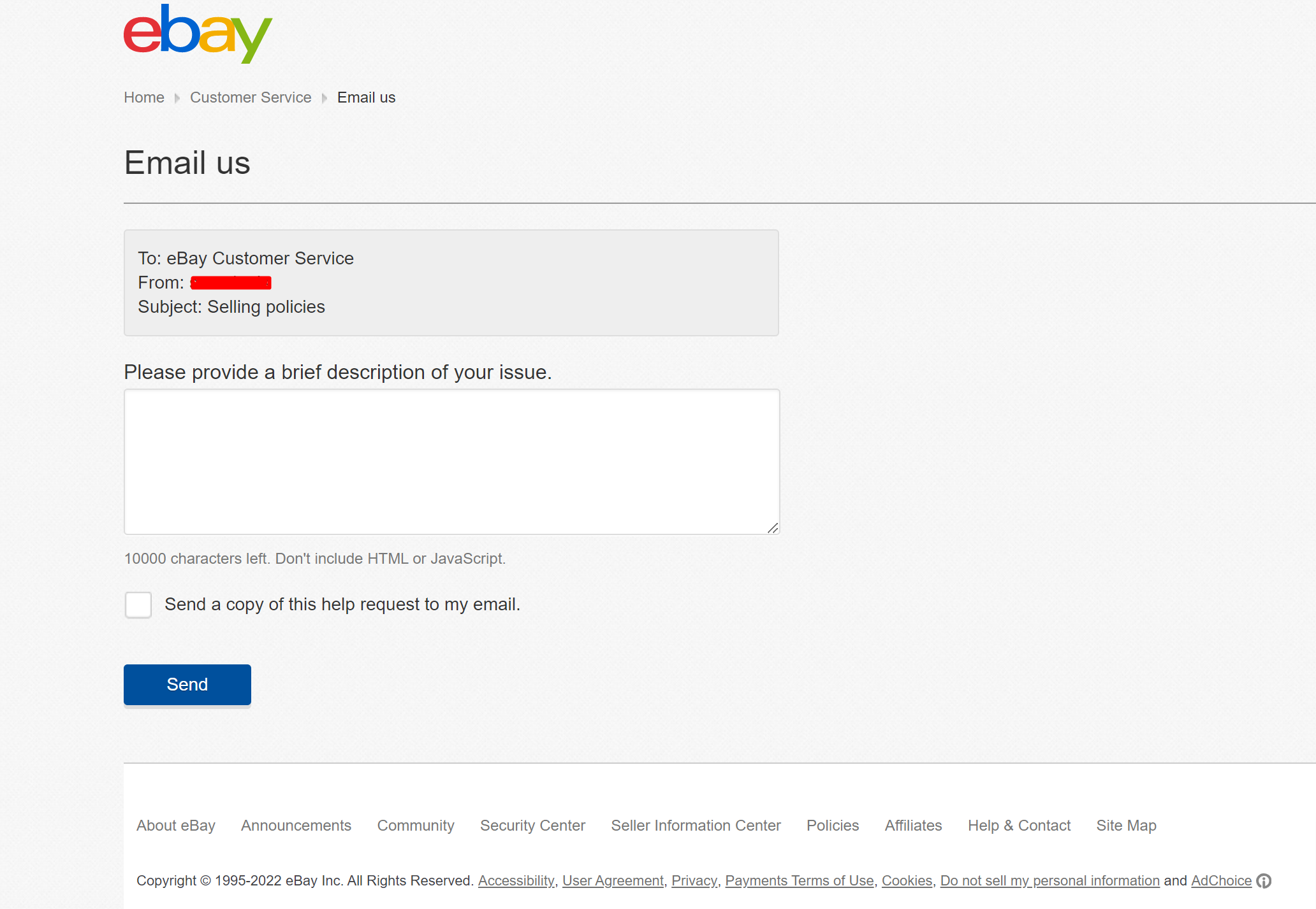 gửi thư cho ebay để giải quyết ebay seller bị tạm dừng